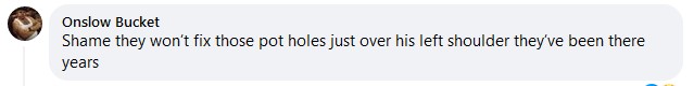 A Facebook comment that purports to be by well known fictional character Onslow Bucket. It says 